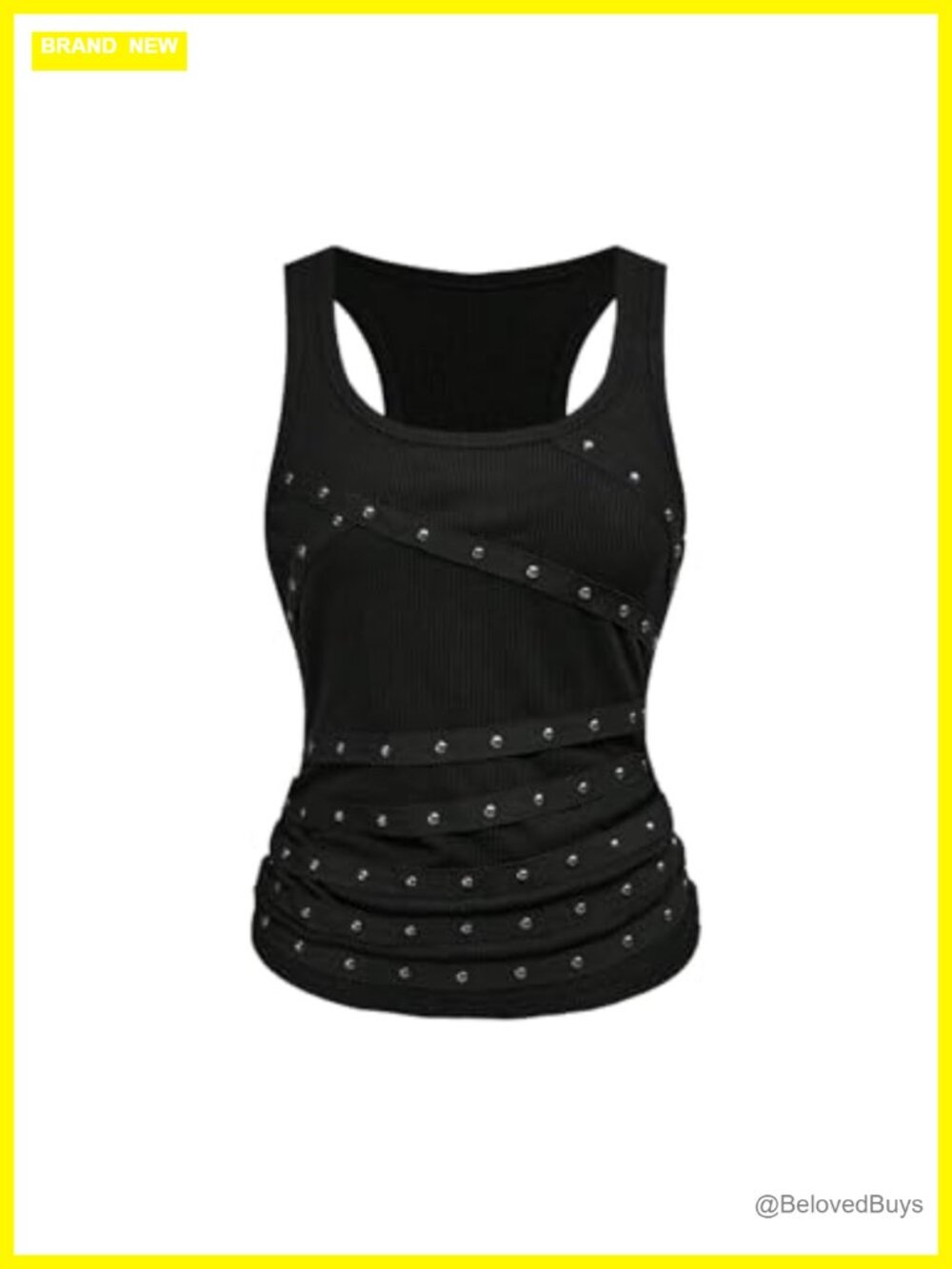 Women's Punk Studded Ruched Racerback Tank Top Grunge Y2K Sleeveless